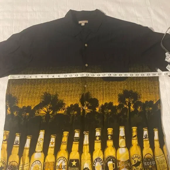 GEORGE Tropical Beer Bottle Hawaiian Button Down Shirt Black L 42-44 - Picture 5 of 10